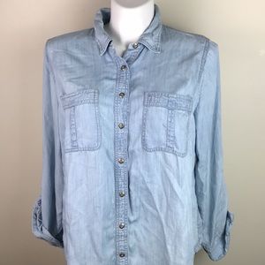 Talbots Silver Button Light Denim Look Top